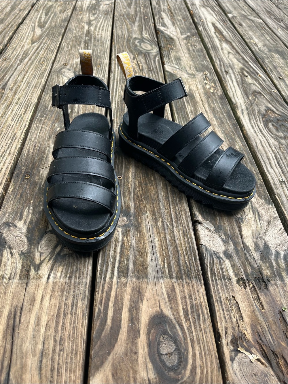 Dr. Martens Black Leather Triple-Strap Sandals